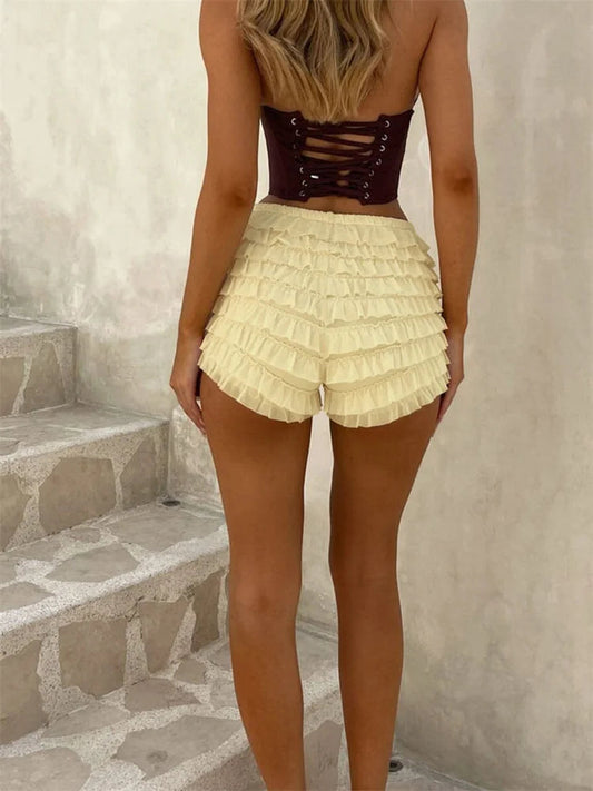 Solid Layered Ruched Slim Short