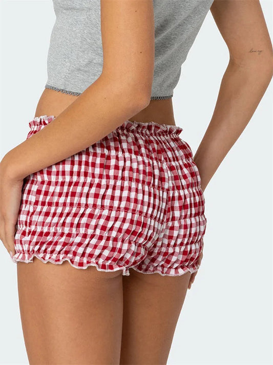Ruched Plaid Slim Fit Short