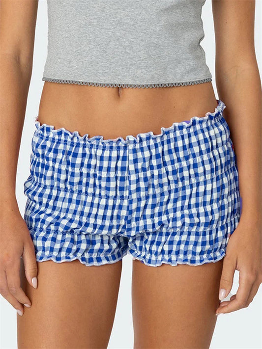 Ruched Plaid Slim Fit Short