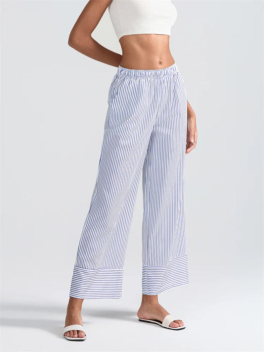 Striped Print High Waist Wide Leg Pocket Pant