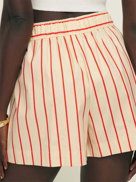 Striped Button Wide Leg Short