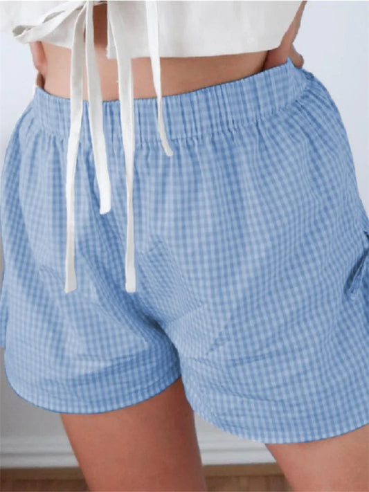 Plaid Split Lace-Up HolLow Short