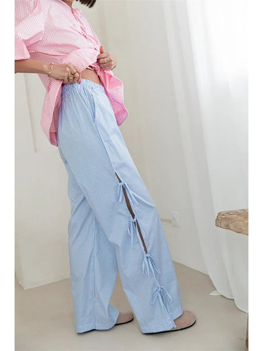 Lace Floral See-Through Elastic Waist Wide Leg Pant