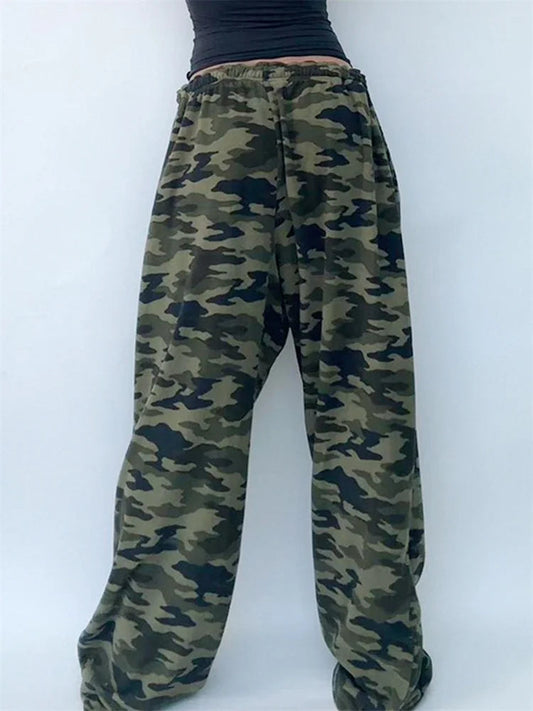 Camouflage Print Elastic Low Waist Wide Leg Pant