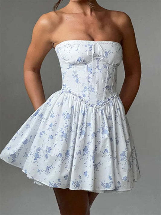 Corset Tie-Up Lace Trim Mini Dress