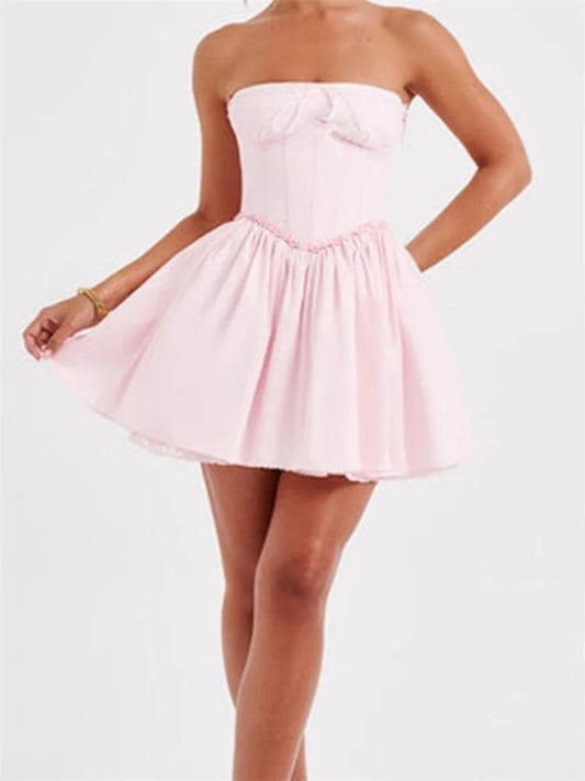 Corset Tie-Up Lace Trim Mini Dress