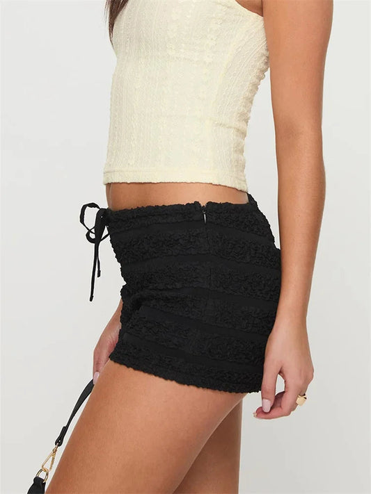 Ruffled Tie-Up Elastic Waist Short