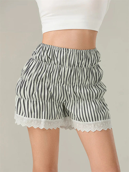 Striped Lace Lantern Ruched Short
