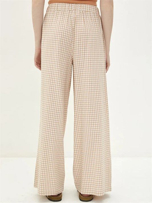 Plaid High-Waisted Drawstring Wide Leg Streetwear Pant