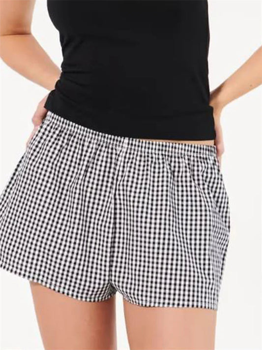 Plaid Elastic Waist Sleep Short