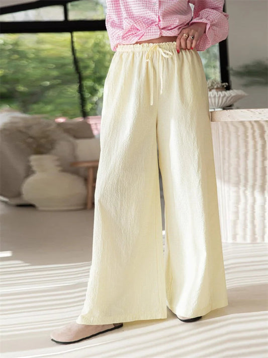 Plaid Print Drawstring Elastic Waist Loose Pant