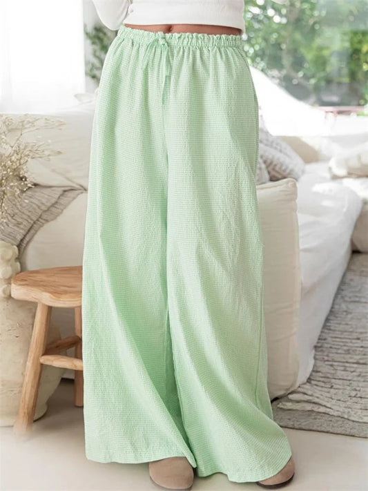 Plaid Print Drawstring Elastic Waist Loose Pant