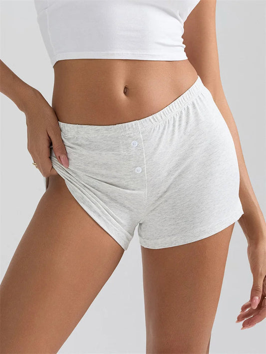 Solid Elastic Waist Sleep Short