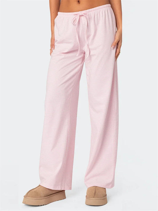 Striped Tie-Up Elastic Waist Loose Casual Pant