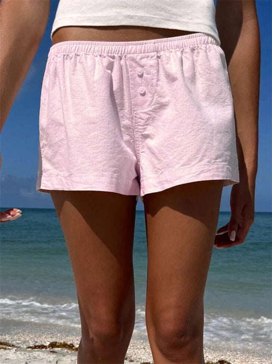 Striped Button Loose Pajama Short