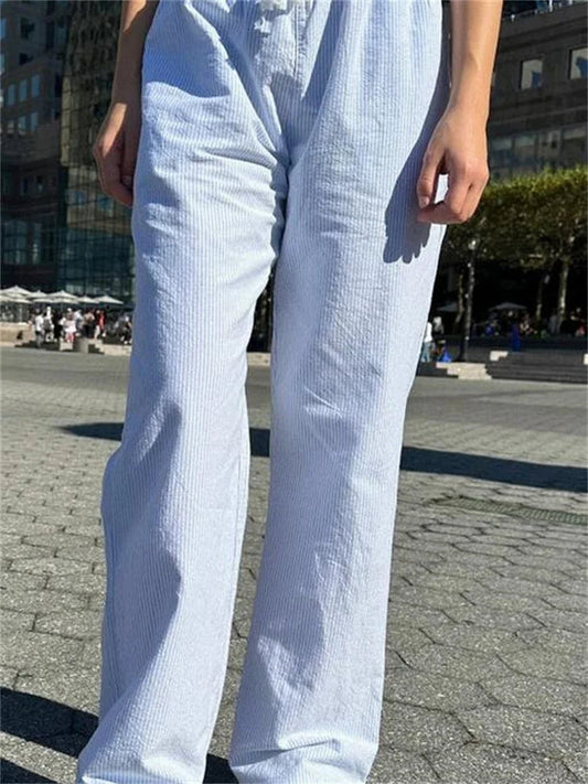 Casual Pinstripe Drawstring Loose Straight Street Pants