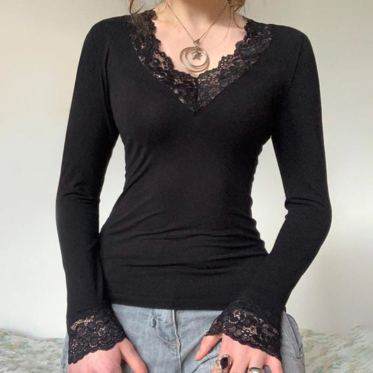 Lace V-neck Knit Top