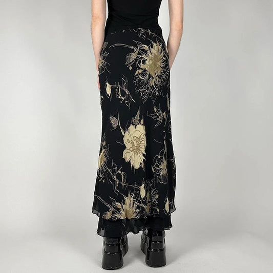 Vintage Floral Print Low Rise Slim-Fitting Streetwear Skirt