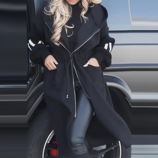 Casual Long Patchwork Lace-Up Overcoat