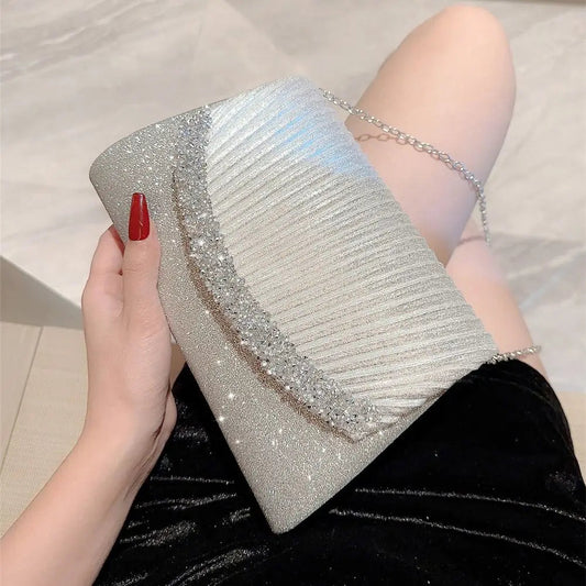 Luxury Glitter Silver Evening Bag Women Shoulder Bag