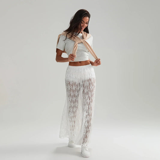 Beachwear Floral Lace Lotshop Edge Perspective Long Skirt