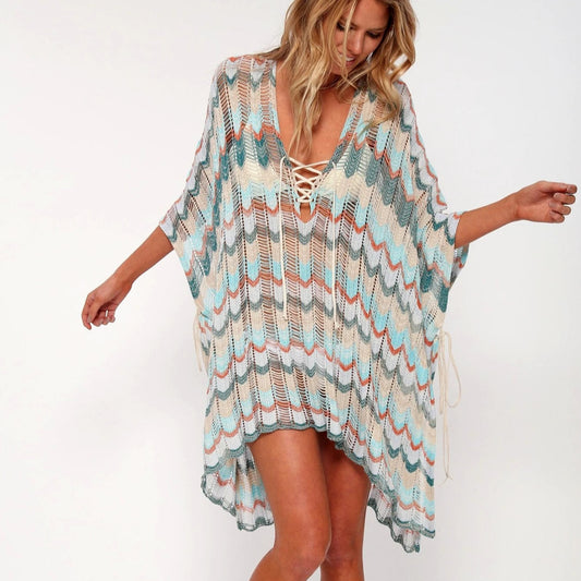 Cotton Crochet Tunic V-neck Boho Beach Cover up