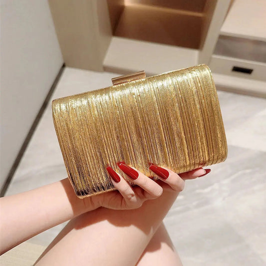 High-End Dinner Pu Clutch Bag Metal Texture