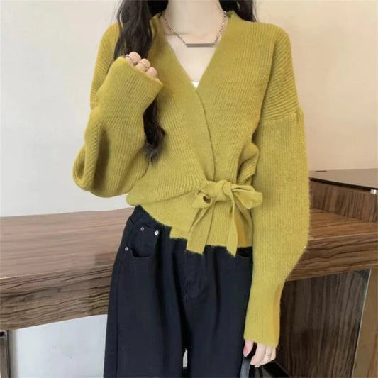 Tie-Up Waist Slimming Knit Cardigan