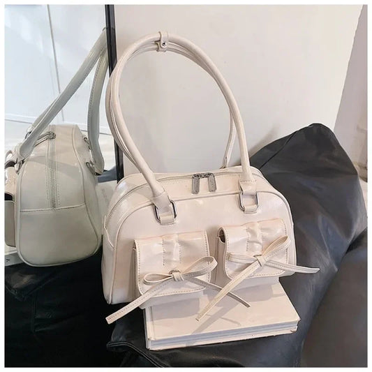 PU Leather Bow Shoulder Handbag