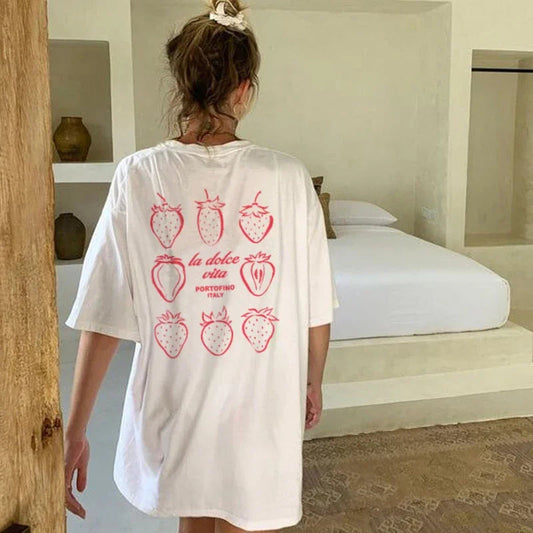 Cute Strawberry Back Print T-shirt