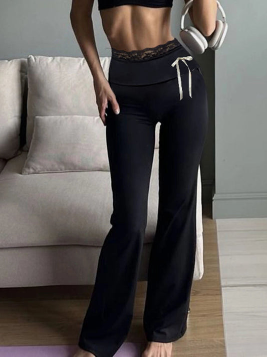 Lace Patchwork Bow Straight Y2K Fashion Pant
