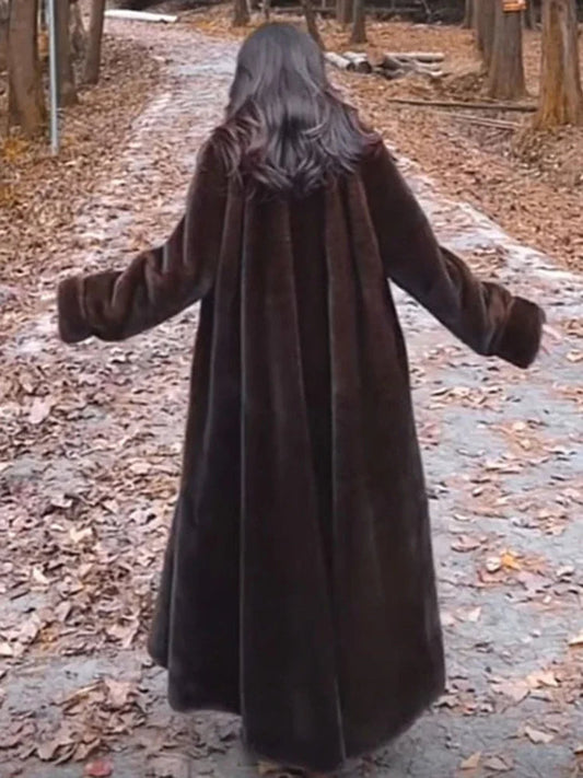 Faux Fur Lapel Plshoph Imitation Mink Overcoat