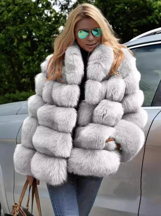 Faux Fur Patchwork Rabbit Fur Overcoat