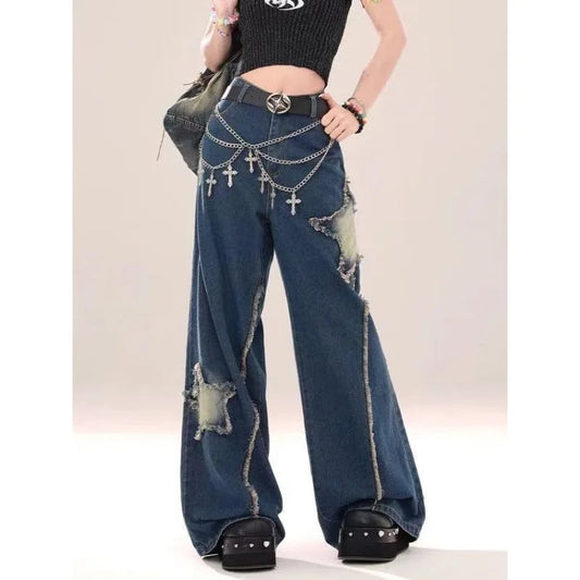 Star Baggy Denim Wide Leg Pants