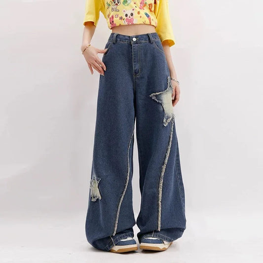 Star Baggy Denim Wide Leg Pants