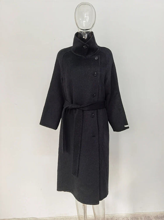 Turtleneck Wool Single-Breasted Overcoat