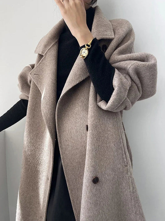 Turtleneck Wool Single-Breasted Overcoat