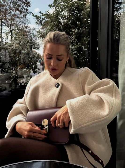 Lamb Wool Lapel Full Sleeve Overcoat