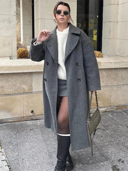 Lace-Up Mao Collar Big Lapel Overcoat