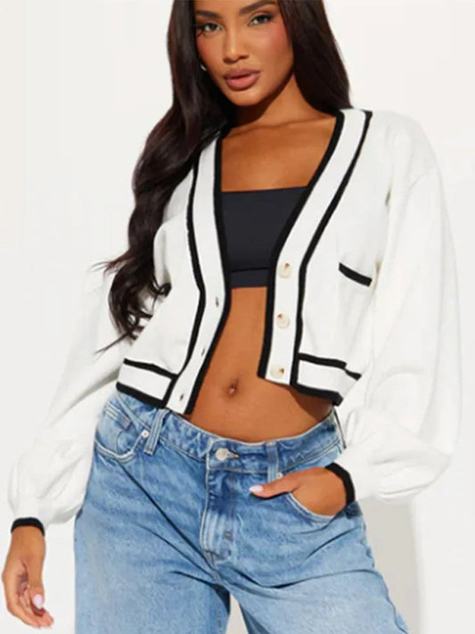 V-neck Cropped Contrasting Cardigan