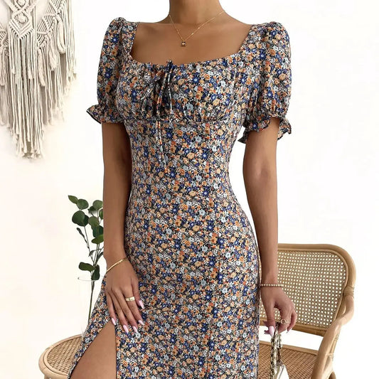 Elegant Pleated A-line Floral Print Casual Dress