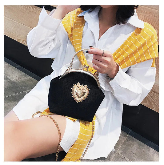 Shiny Heart Shape Evening Clutch Chain Shoulder Bag