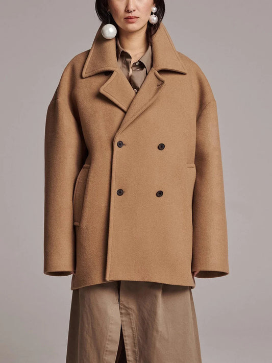 Black Lapel Slim Single-Breasted Overcoat