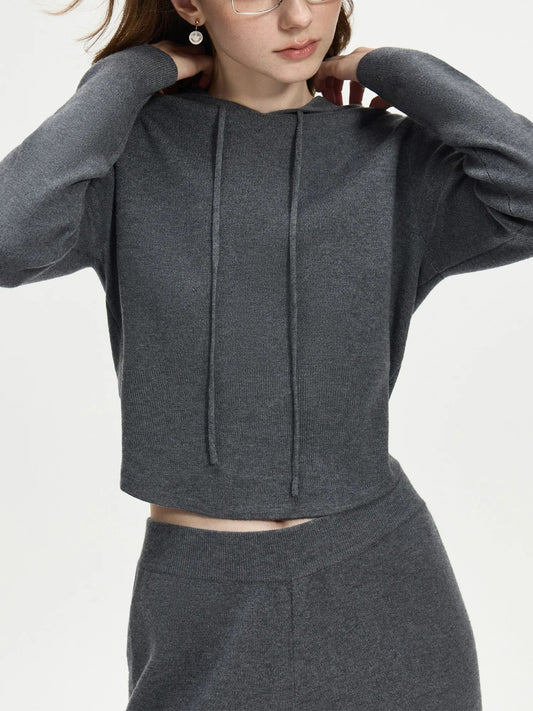 4.1% Wool Short Hooded Chic Knitwear Sweater