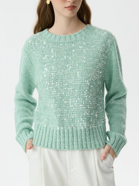 5.9% Sheep Wool Sequined Long Sleeve Sweater