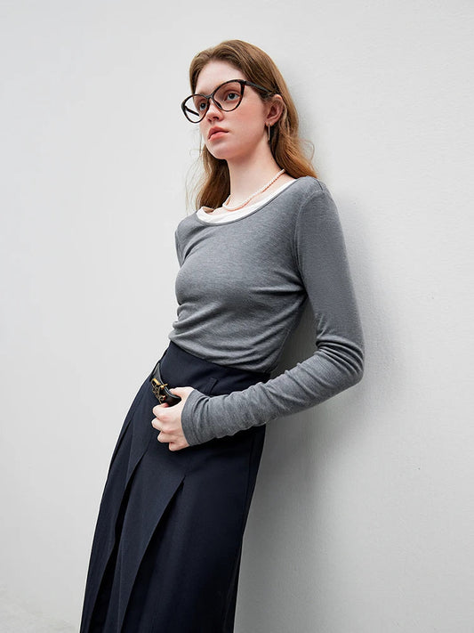 Big U - shaped Collar Slim Simple Basic Sweater