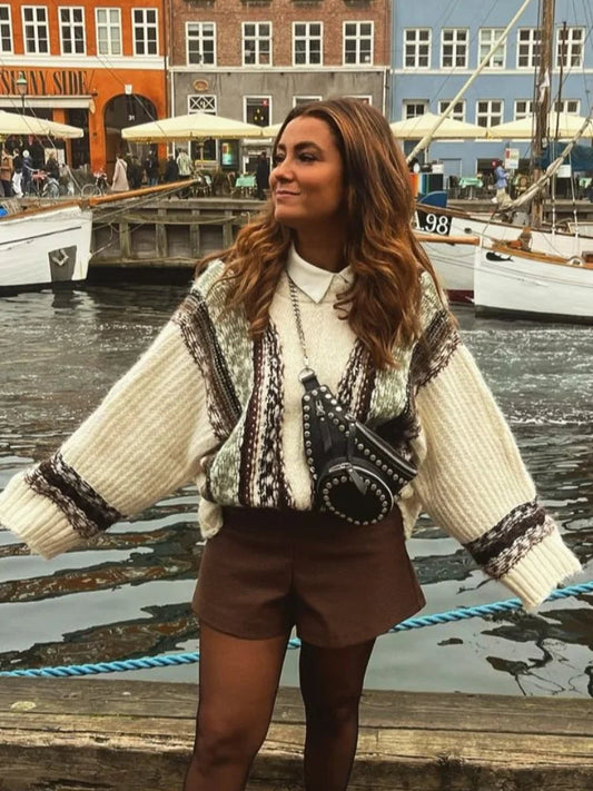 Retro Crochet V-neck Oversize Cardigan