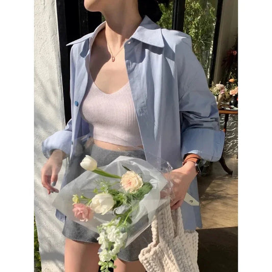 Korean Hip Hop Casual Blue Bloshope Women Bloshope