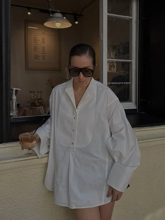 Oversize White Lapel Full Sleeve Side Split Bloshope