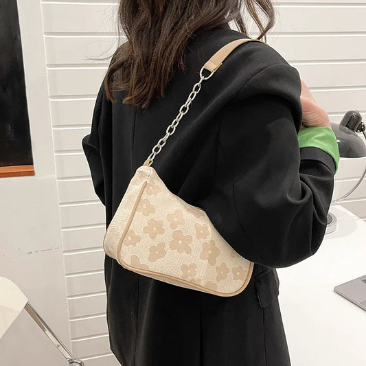 Flower Pattern Handle Underarm Shoulder Bag